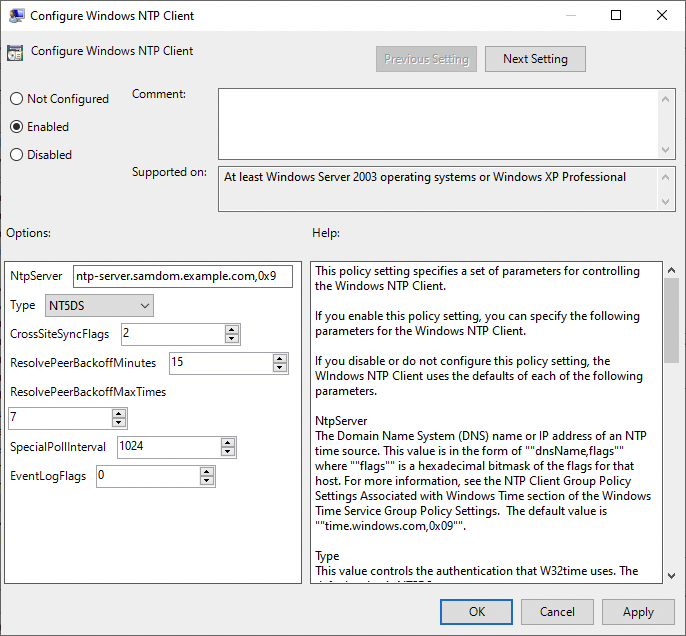 configure win ntp client