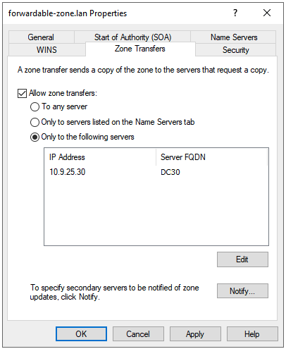 dns manager zone transfers