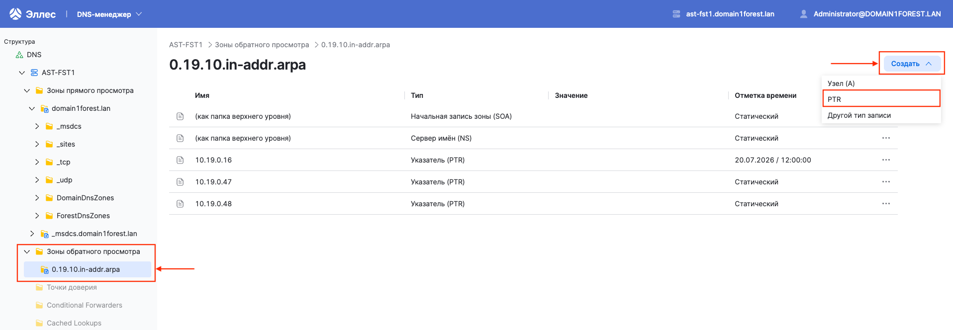 dsm dns add ptr 1