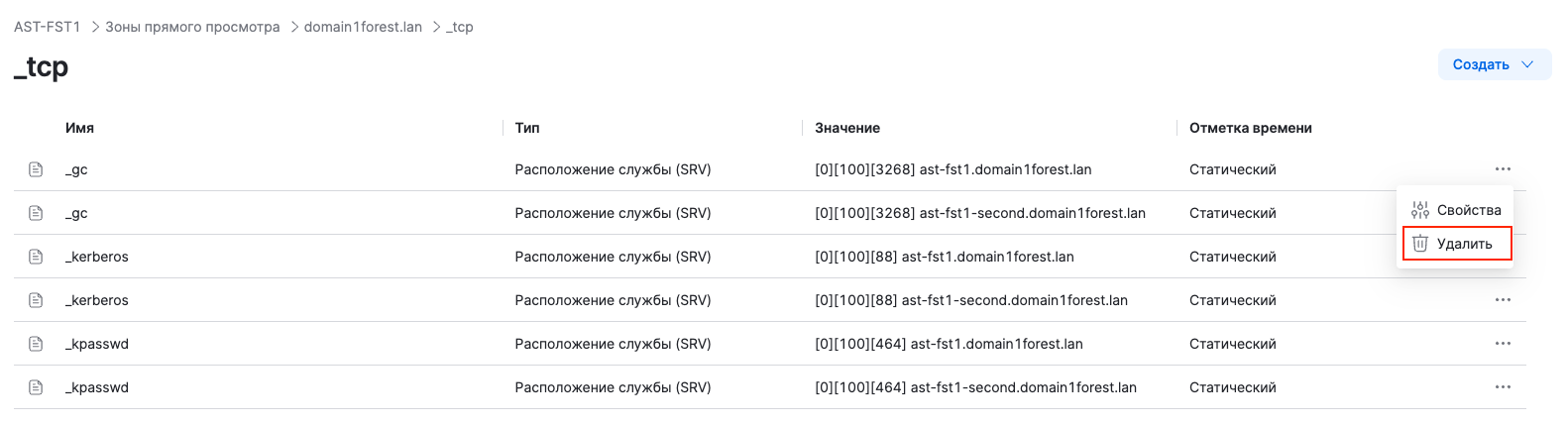 dsm dns delete srv