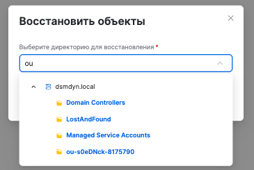 dsm uac select target container to restore