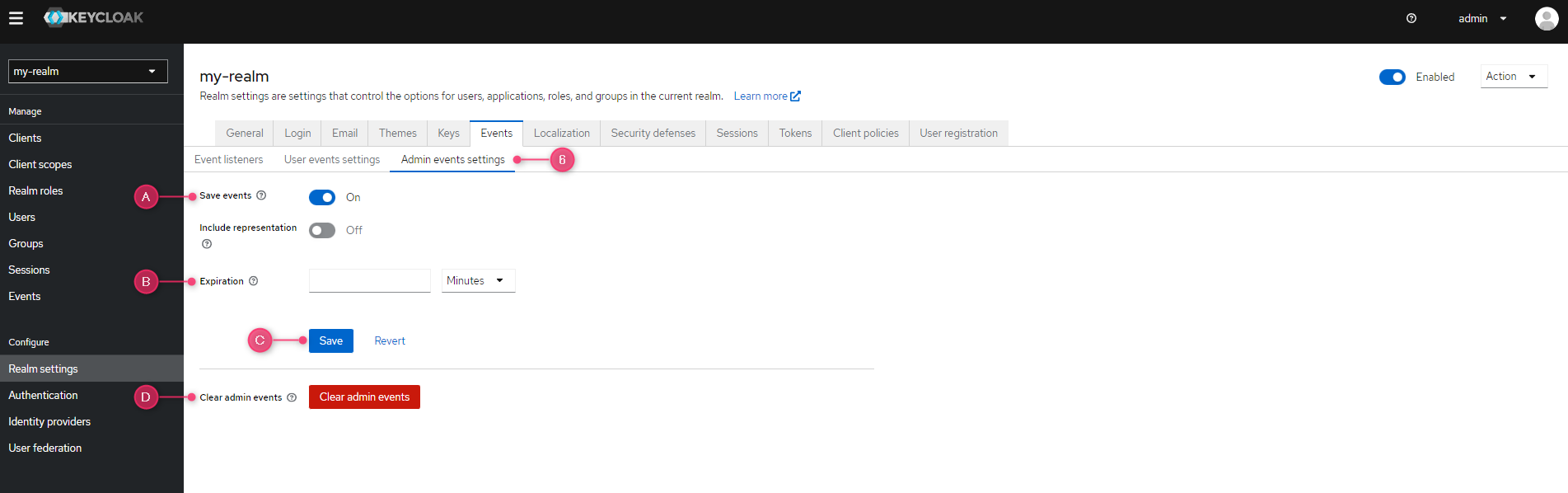 admin event settings