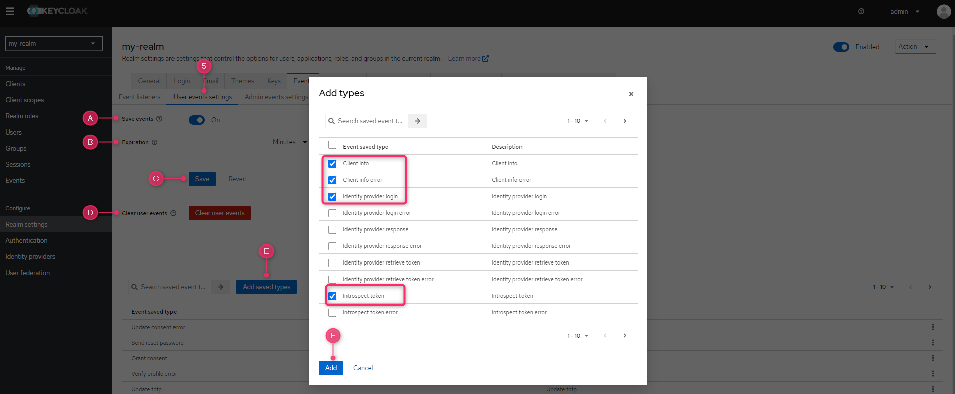 user event settings