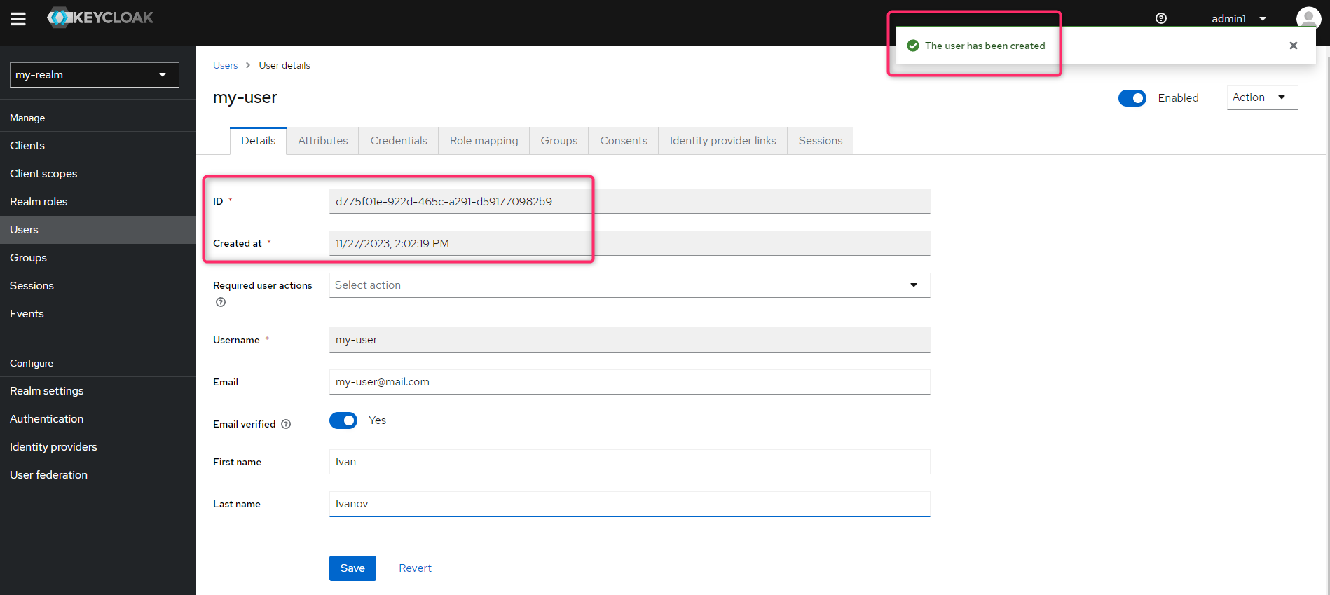 user id created