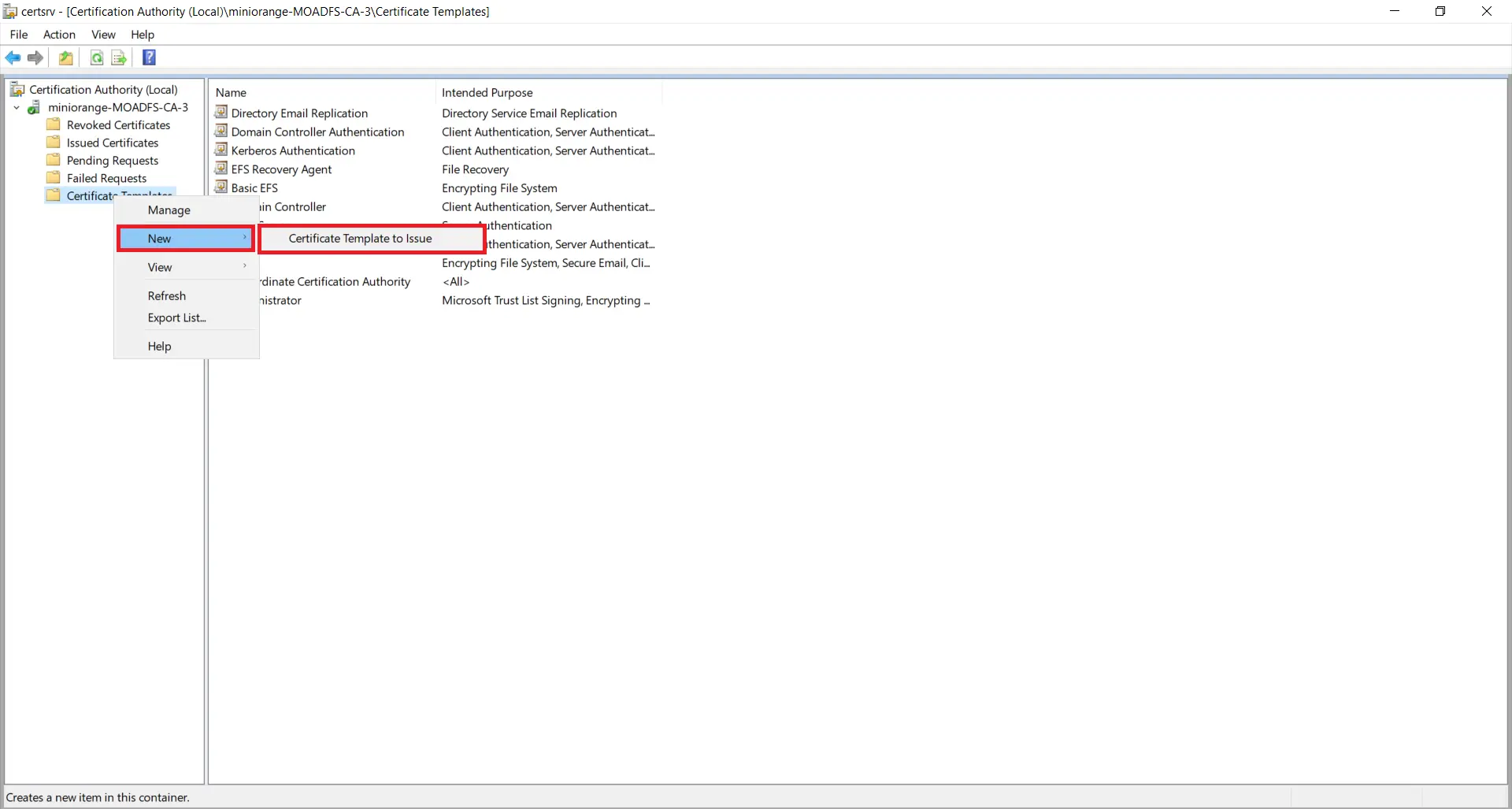 1 cert template to issue