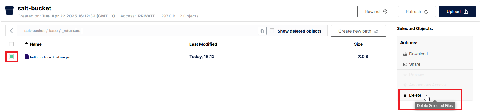 kafka returner delete